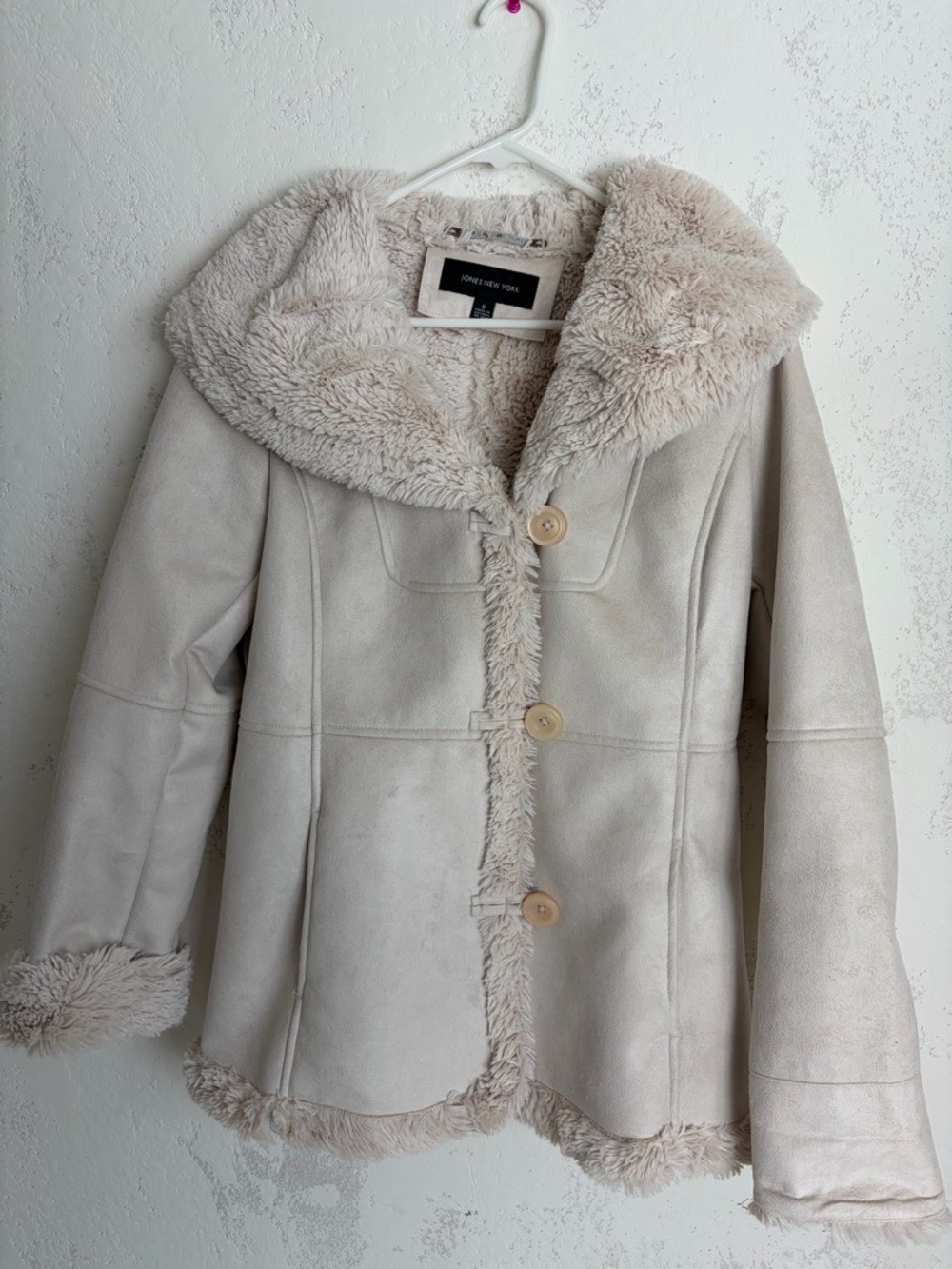 Jones New York Light Cream Faux Shearling Teddy Jacket